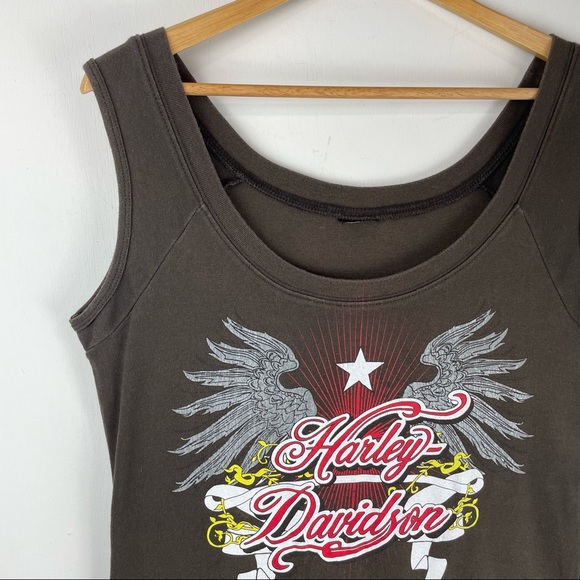 Vtg Y2K Harley Davidson Sleeveless Top Logo Graphic Brown Sz Large - Picture 5 of 10